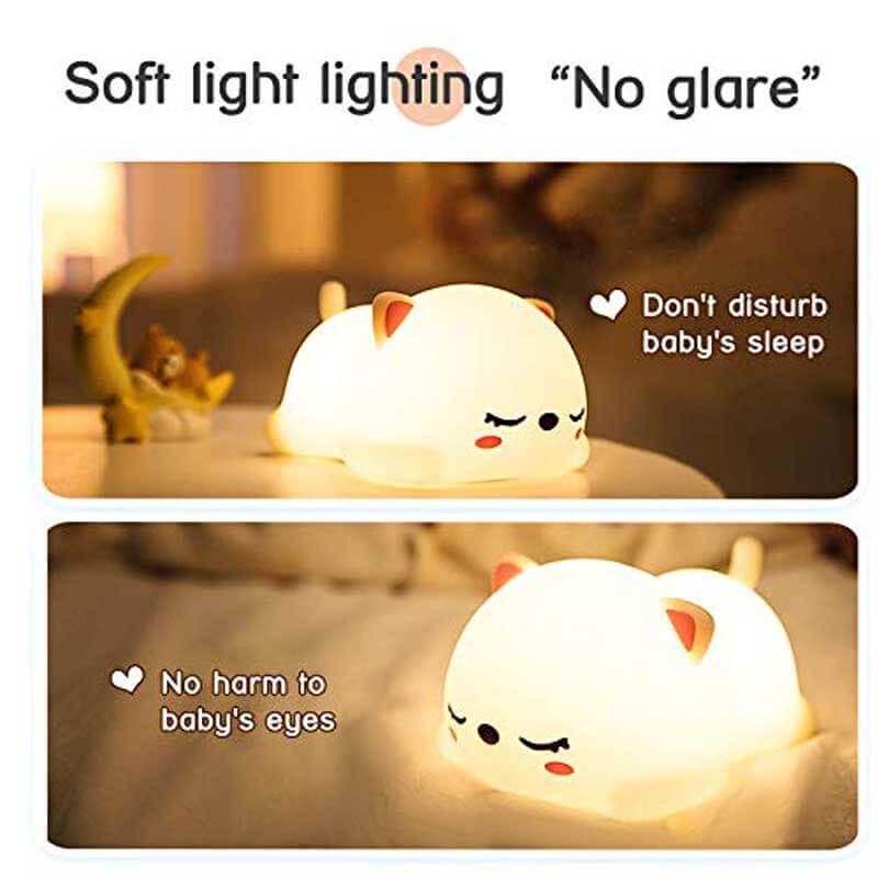 Cute portable cat-shaped LED night light, perfect for baby nurseries and children's bedrooms.