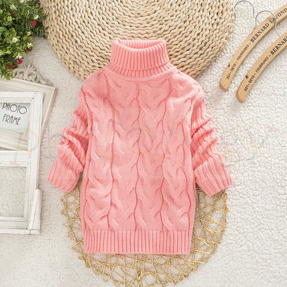 Machine-washable teddy bear turtleneck sweater for kids, durable toddler apparel.