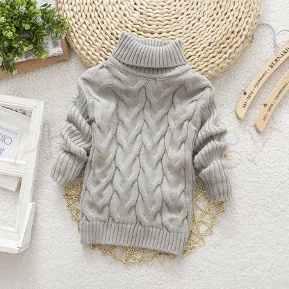 Playful bear design on a knit turtleneck sweater for children's warm clothes.