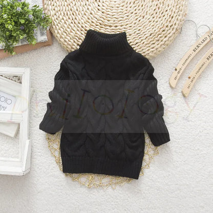 Gender-neutral teddy bear turtleneck sweater, a versatile choice for kids' fashion.
