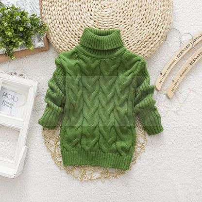 Warm and fuzzy teddy bear turtleneck sweater for kids' winter clothing collection.