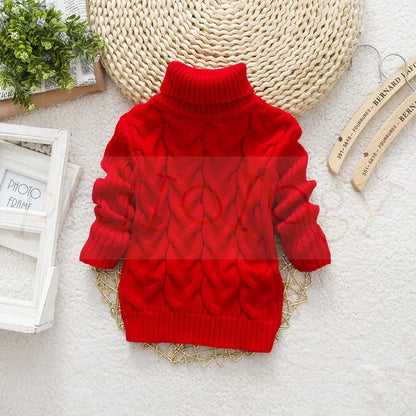 Infant in a cozy teddy bear turtleneck sweater, perfect for autumn and winter.
