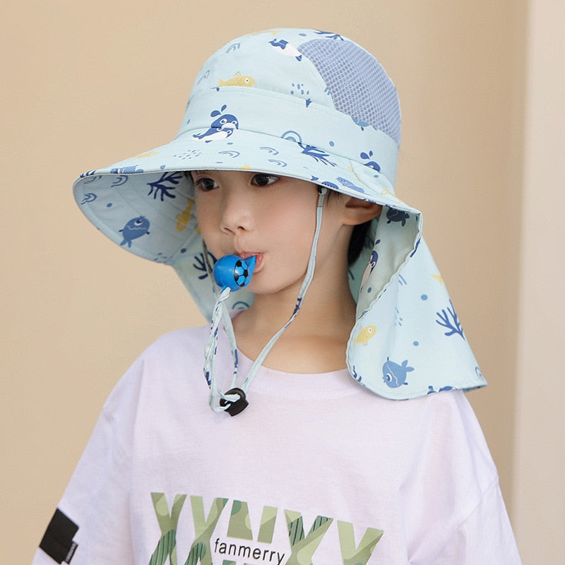 Cute children's sun hat made from breathable cotton, designed with a wide brim for excellent UV protection