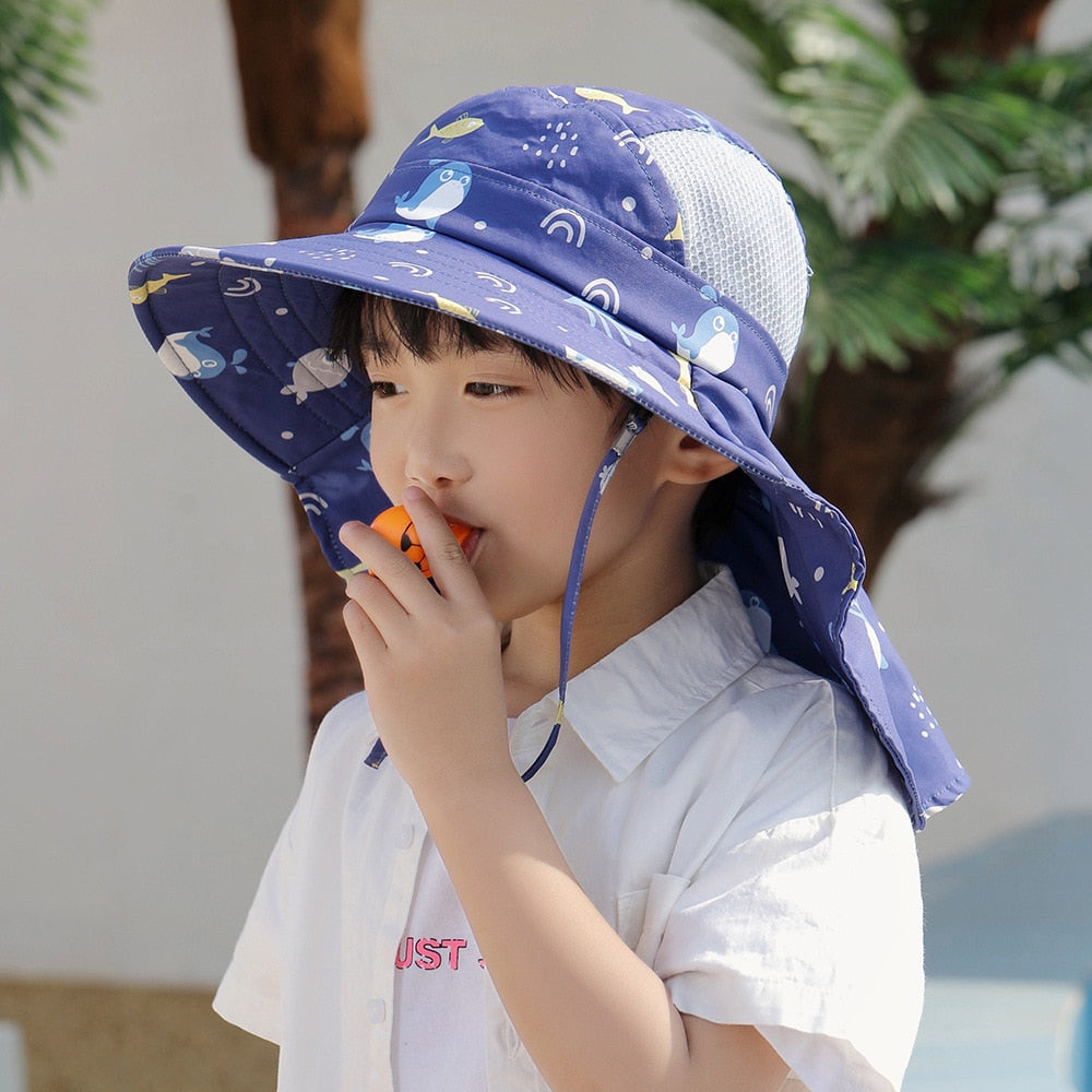 Multi-color pack of kids' wide- brim sun hats, essential for UV protection and stylish summer wear for toddlers