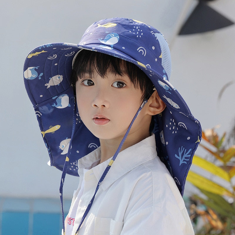 Adjustable cotton kids' sun hat offering excellent UV protection for babies and toddlers at the beach