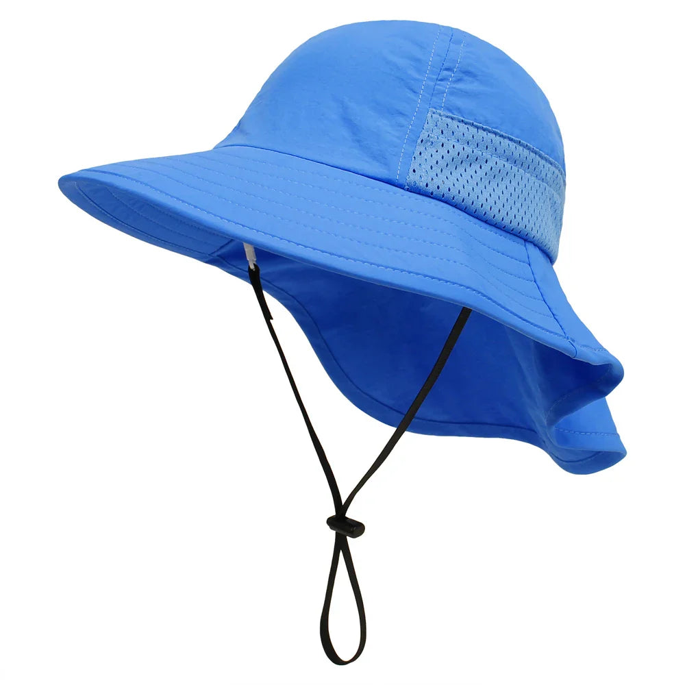 Adjustable sun protection bucket hat for kids, folded neatly to demonstrate its portability for travel and summer.