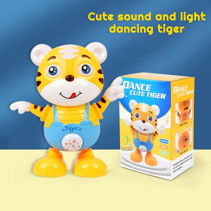 Cute electric dancing tiger toy for babies, with sound and movement, ideal for early development