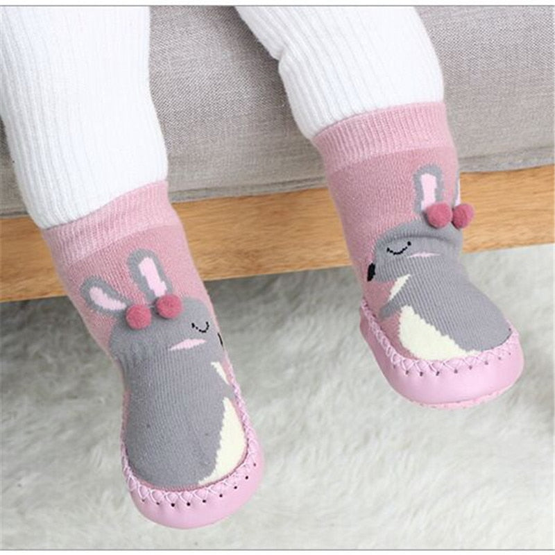 Adorable yellow duck anti-slip baby socks with soft rubber soles for new walkers