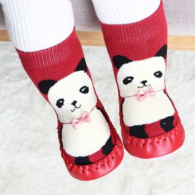 Cute bunny animal anti-slip toddler socks, pink with durable rubber soles