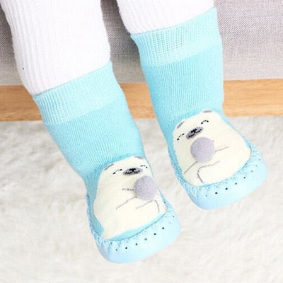 Soft orange fox anti-slip kids' cotton socks, ideal for home wear and early steps