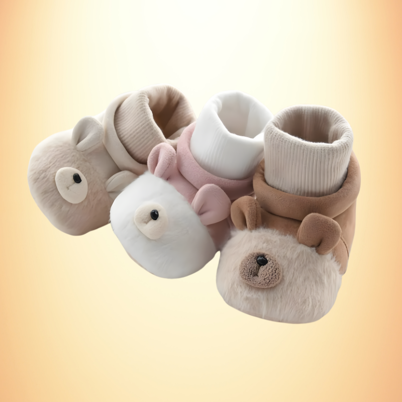 Adorable yellow duck baby animal sock shoes, soft fleece, non-slip sole for first walkers, perfect infant footwear.