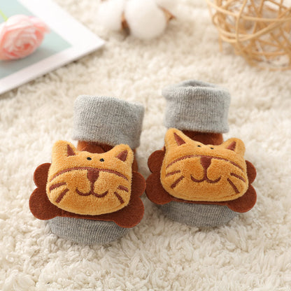 Unisex baby anti-slip socks with cute animal faces, comfortable cotton for infants and toddlers.