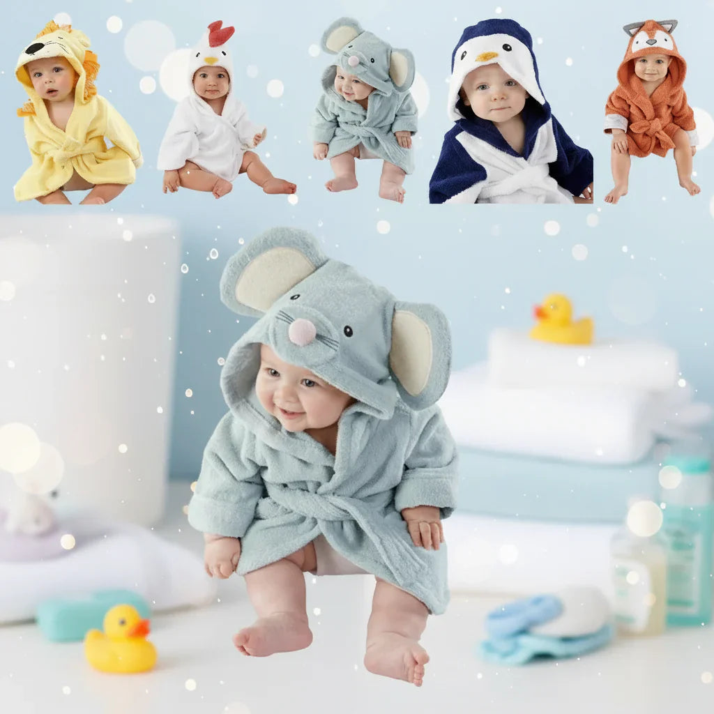 Adorable yellow duck baby hooded bathrobe, soft absorbent cotton for bath time fun