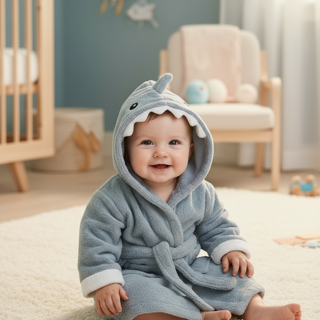 Sweet blue bear baby hooded towel, ultra-soft absorbent cotton for cozy comfort