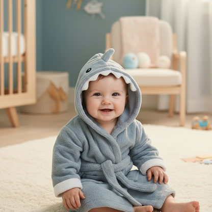 Sweet blue bear baby hooded towel, ultra-soft absorbent cotton for cozy comfort