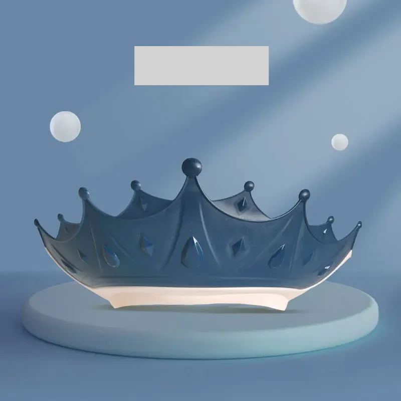 Baby wearing a comfortable and secure cartoon shower cap, preventing water in eyes