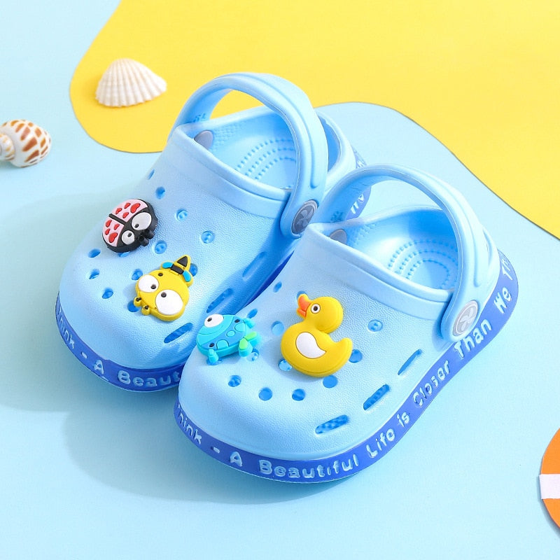 Pink bunny children's anti-slip summer sandals with back strap, ideal for baby girls' indoor wear.