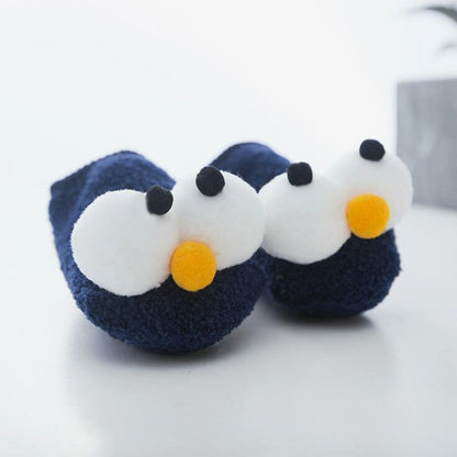 Colorful set of toddler boat socks featuring big eye design, durable and soft sole for active babies.