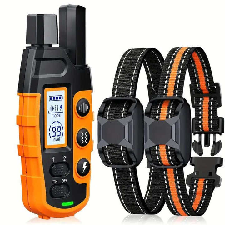 Waterproof & rechargeable e-collar for advanced dog training. Durable pet behavior control collar with remote.