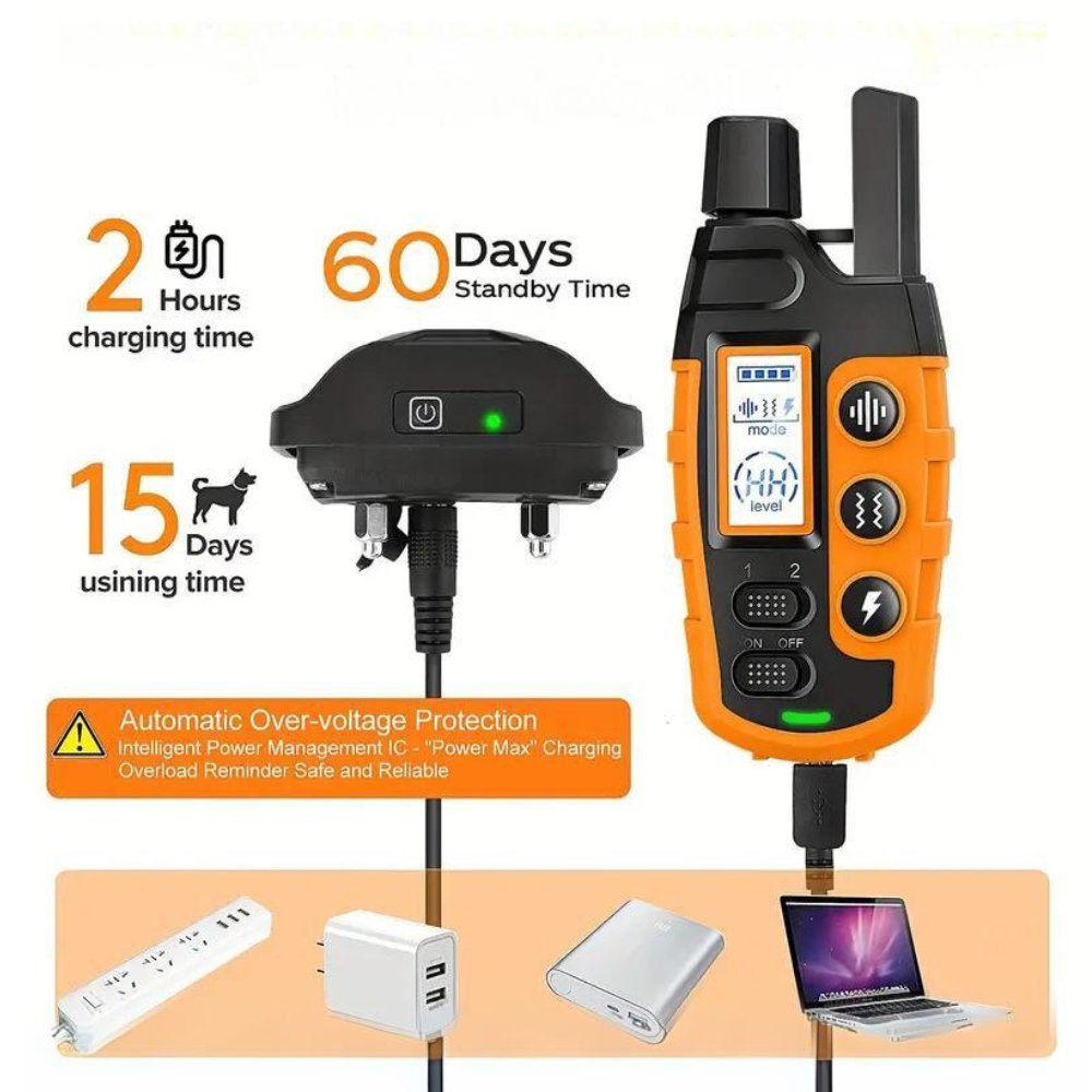 Pet's advanced dog training collar to improve obedience and correct unwanted behavior. Remote-controlled e-collar.