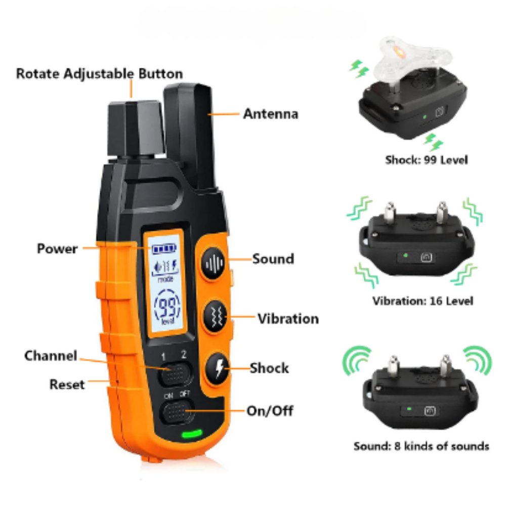 Easy-to-use remote dog training collar, waterproof and rechargeable for effective pet behavior management.