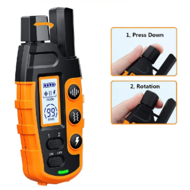 Dog wearing an advanced waterproof training collar with remote control for effective behavior shaping & obedience.