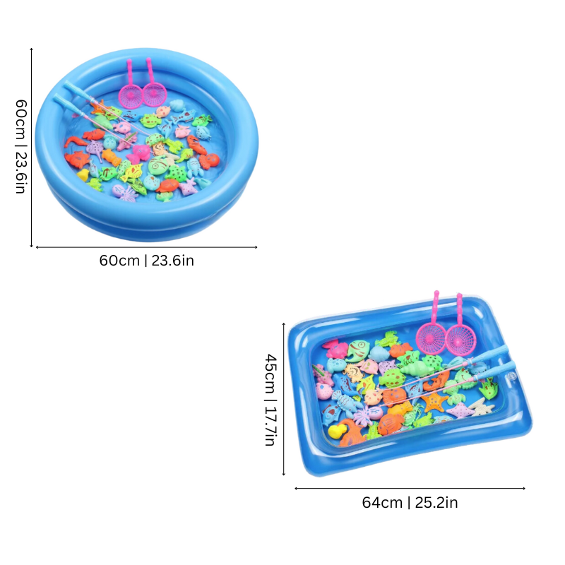Toddler playing AquaCatch Kids Magnetic Fishing Game, a fun indoor/outdoor activity for hand-eye coordination.