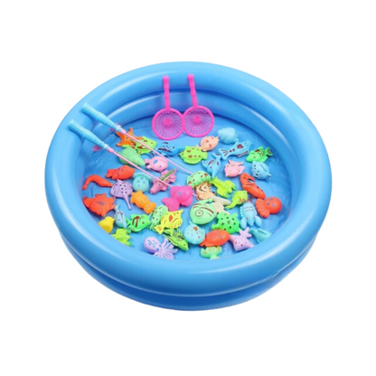 Close-up of a child catching a fish with the AquaCatch magnetic fishing game, enhancing motor skills.