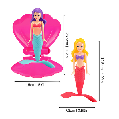 Close-up of flexible AquaWhirl Mermaid Shell diving toy, durable ABS plastic for bath or pool