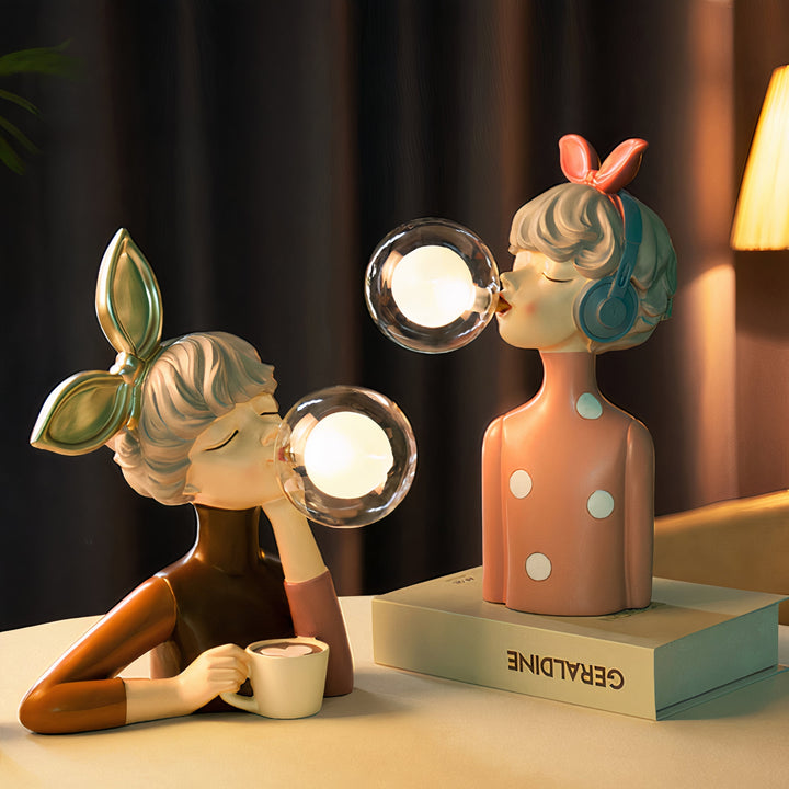 Modern decorative CraftGlow table lamp, enhances any bedroom or living room decor with unique light.