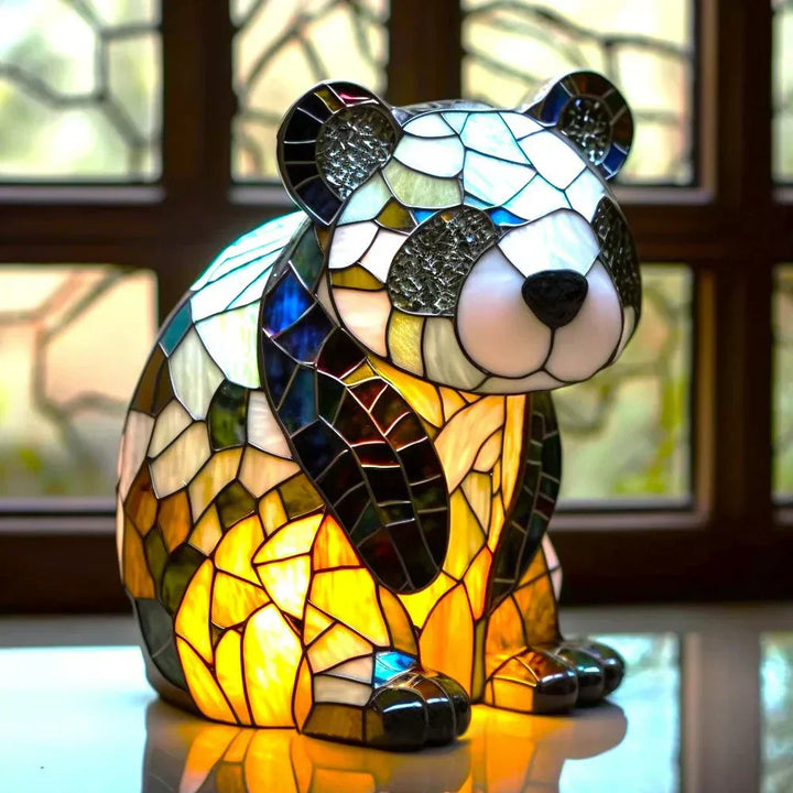 Artistic animal stained glass table lamp, vibrant colors for home decor.