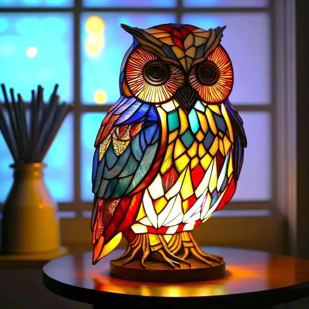 Unique animal figure stained glass lamp, creating a cozy and artistic ambiance.