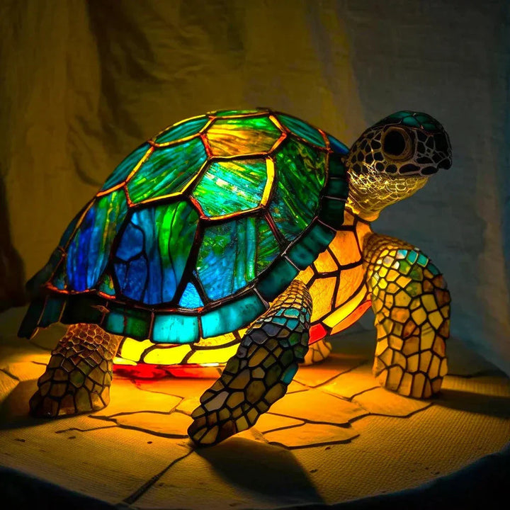 Animal themed stained glass table lamp, blending art and light for home decoration.
