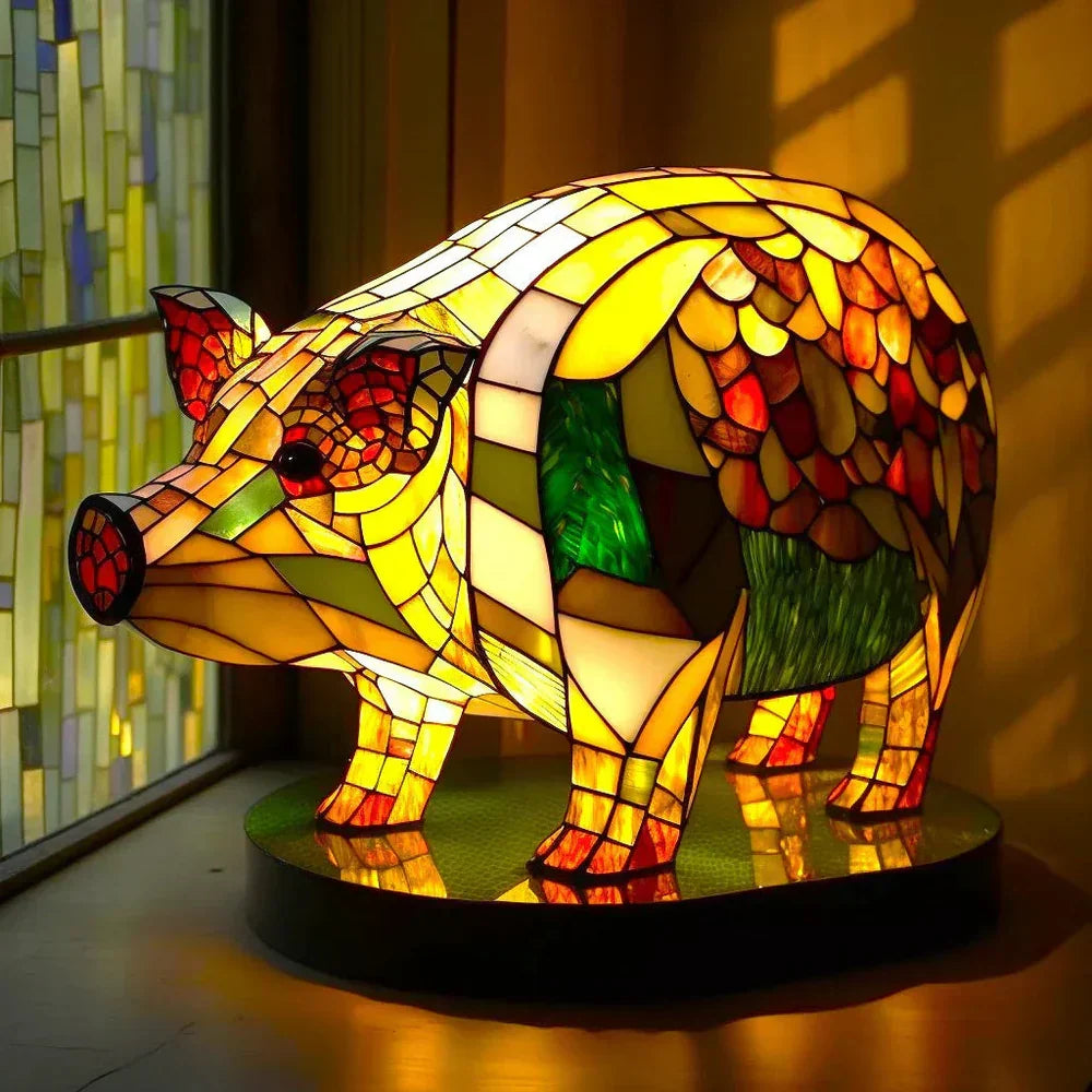 Decorative animal stained glass table lamp, ideal accent lighting for living rooms.