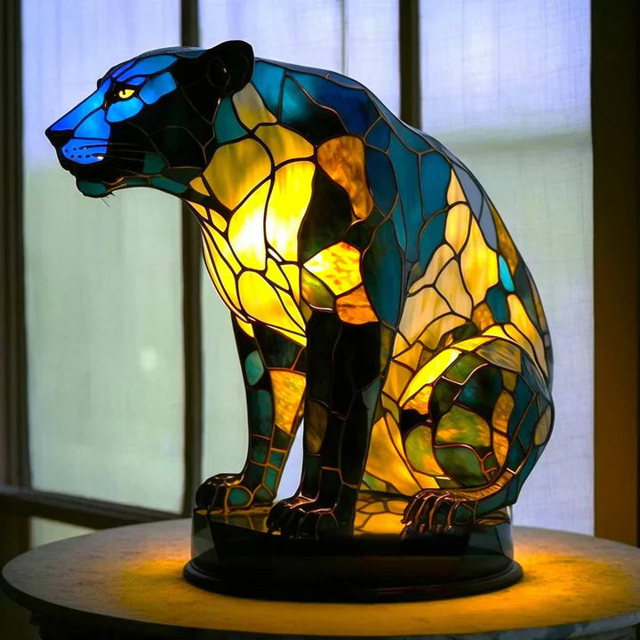 Unique animal stained glass table lamp, a colorful art piece for any desk or bedroom.