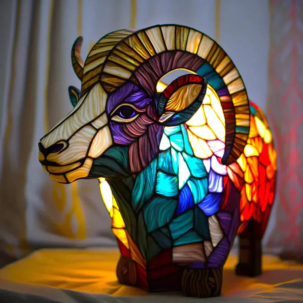 Colorful animal stained glass table lamp, a charming decorative light for any space.