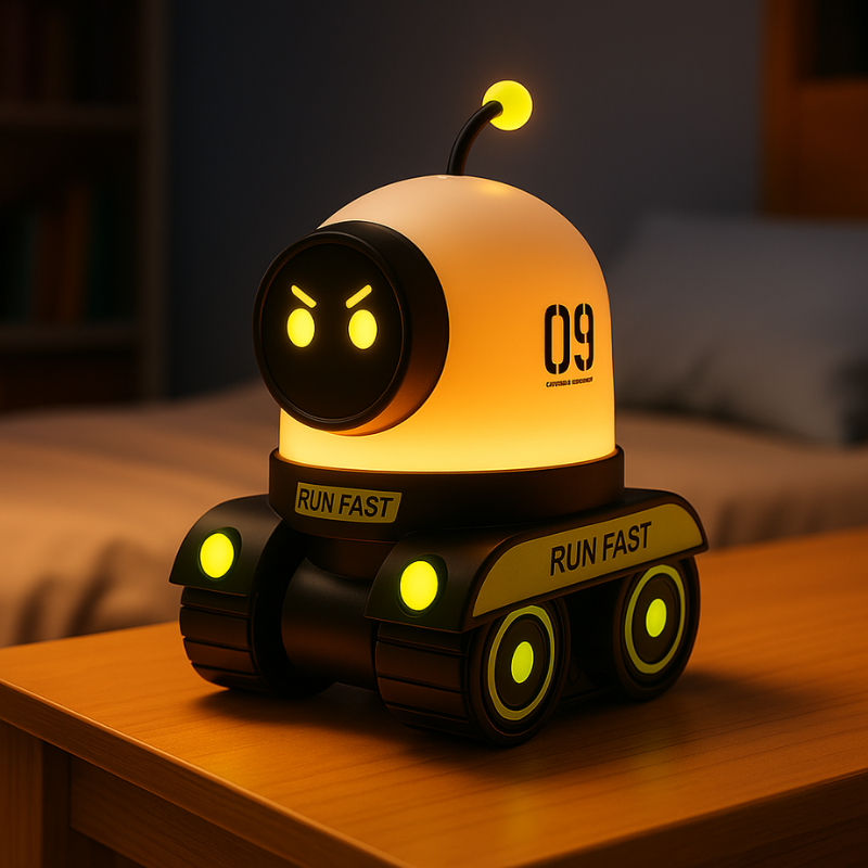 AstroBot 3-in-1 Night Light Projector Speaker, a fun robot-dinosaur for kids' rooms, projecting stars.