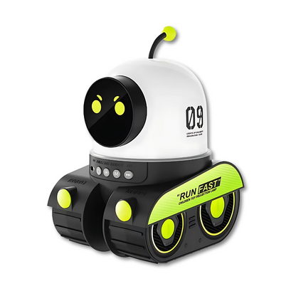 AstroBot kids' Bluetooth speaker & night light, shaped like a playful robot, projects starry skies.