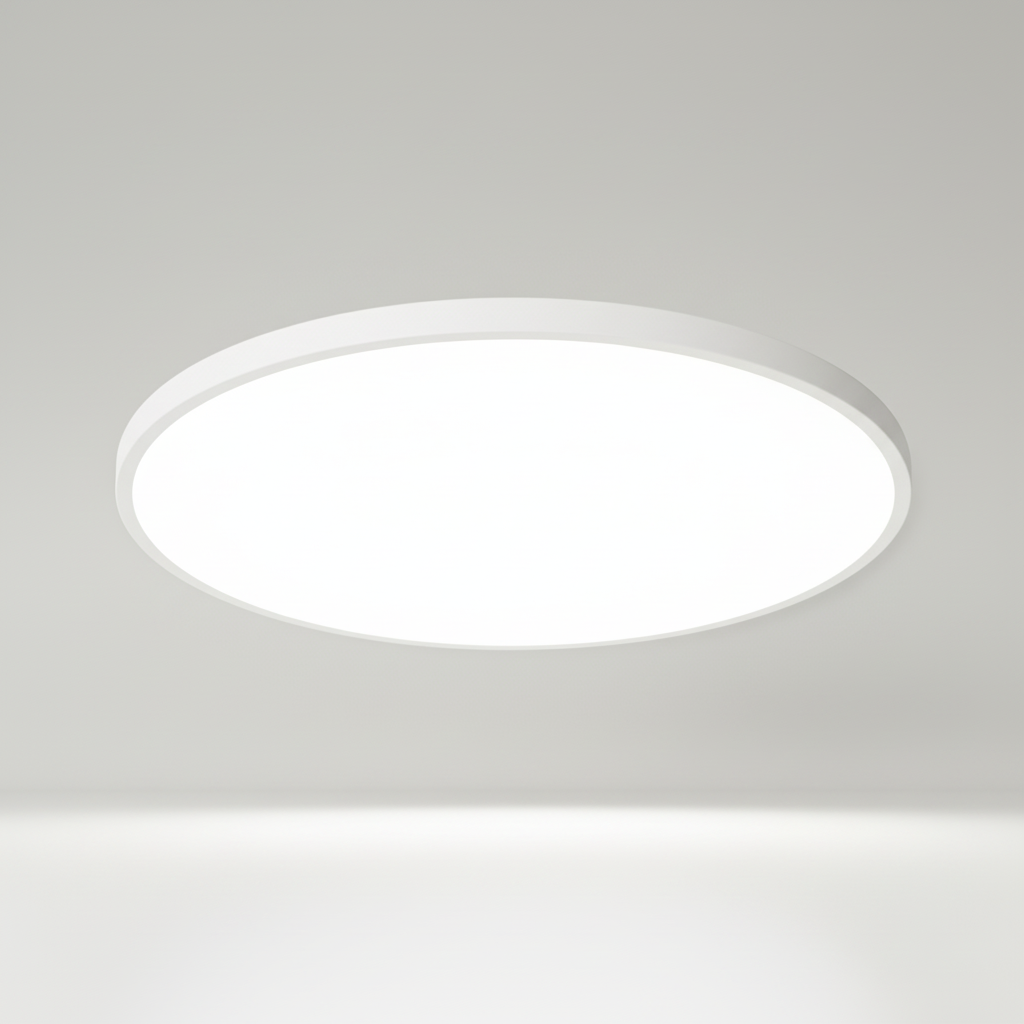 Energy-efficient AuraSphere LED ceiling light in black; sleek, modern minimalist design for indoor spaces.