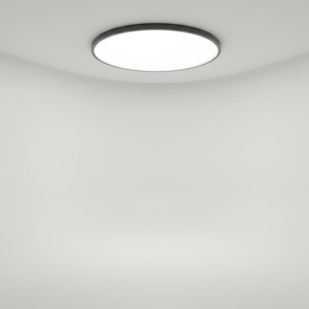 AuraSphere LED ceiling light creating a warm, inviting ambiance; modern, flush mount for stylish indoor spaces.