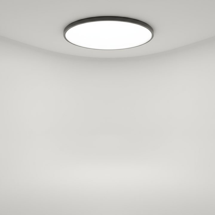 AuraSphere LED ceiling light creating a warm, inviting ambiance; modern, flush mount for stylish indoor spaces.