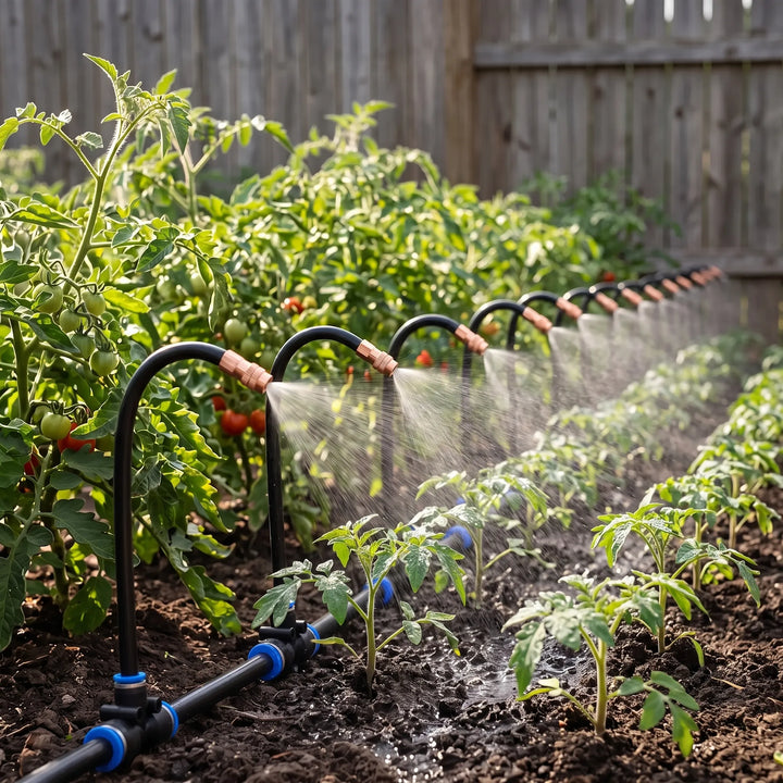 Automated garden misting system for effortless plant hydration in home & garden.