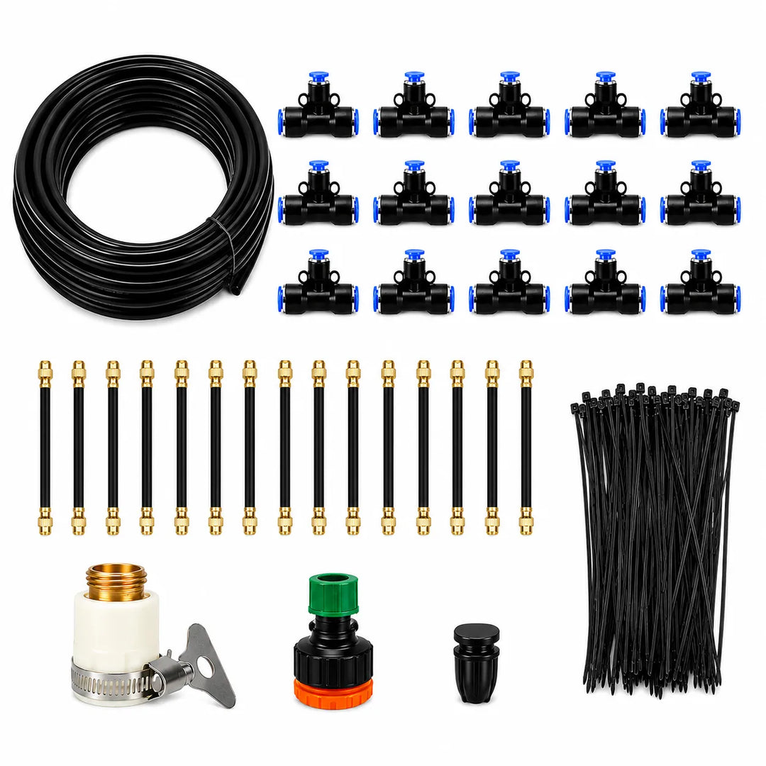 Efficient garden misting system delivers gentle cooling and hydration for all plant types.