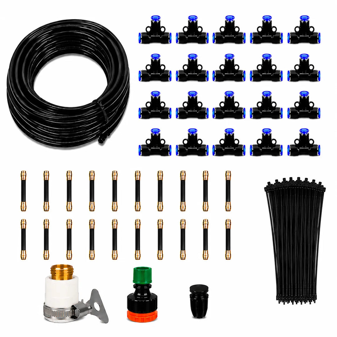 Easy-to-install automatic drip & misting irrigation kit for various garden setups.