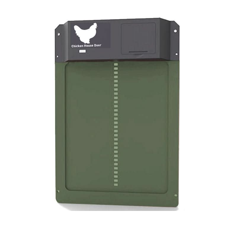 Automatic chicken coop door featuring daylight sensor, weather resistance, and predator protection.