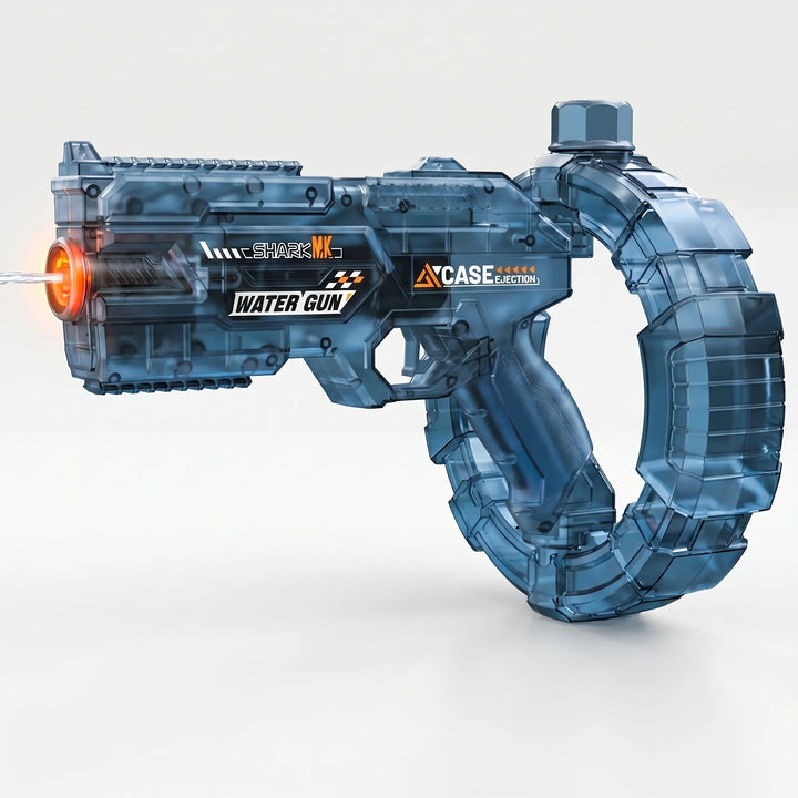 Electric water blaster with automatic firing & glowing light effects. A fun rechargeable water gun for all ages.
