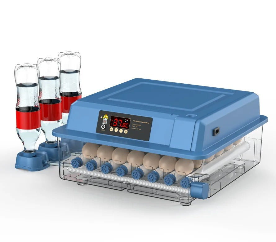 Automatic incubator with egg turner and temperature control for effortless chicken egg hatching.