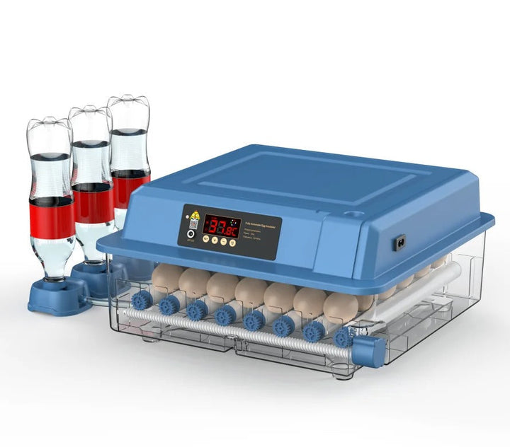 Automatic incubator with egg turner and temperature control for effortless chicken egg hatching.