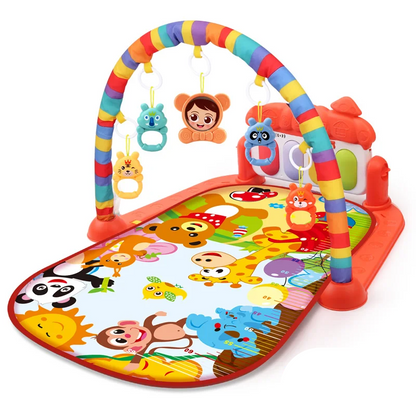 Soft, cushioned baby mat with an interactive musical arch for playtime