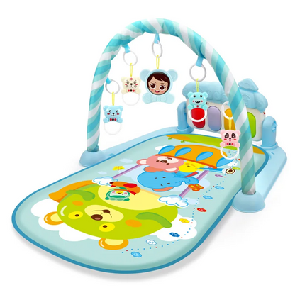 Brightly colored baby play mat with a musical arch and fun hanging characters